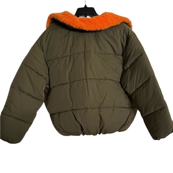 Urban Outfitters Green Puffer Jacket Duckie Faux Shearling Collar Coat NWOT - Picture 7 of 12